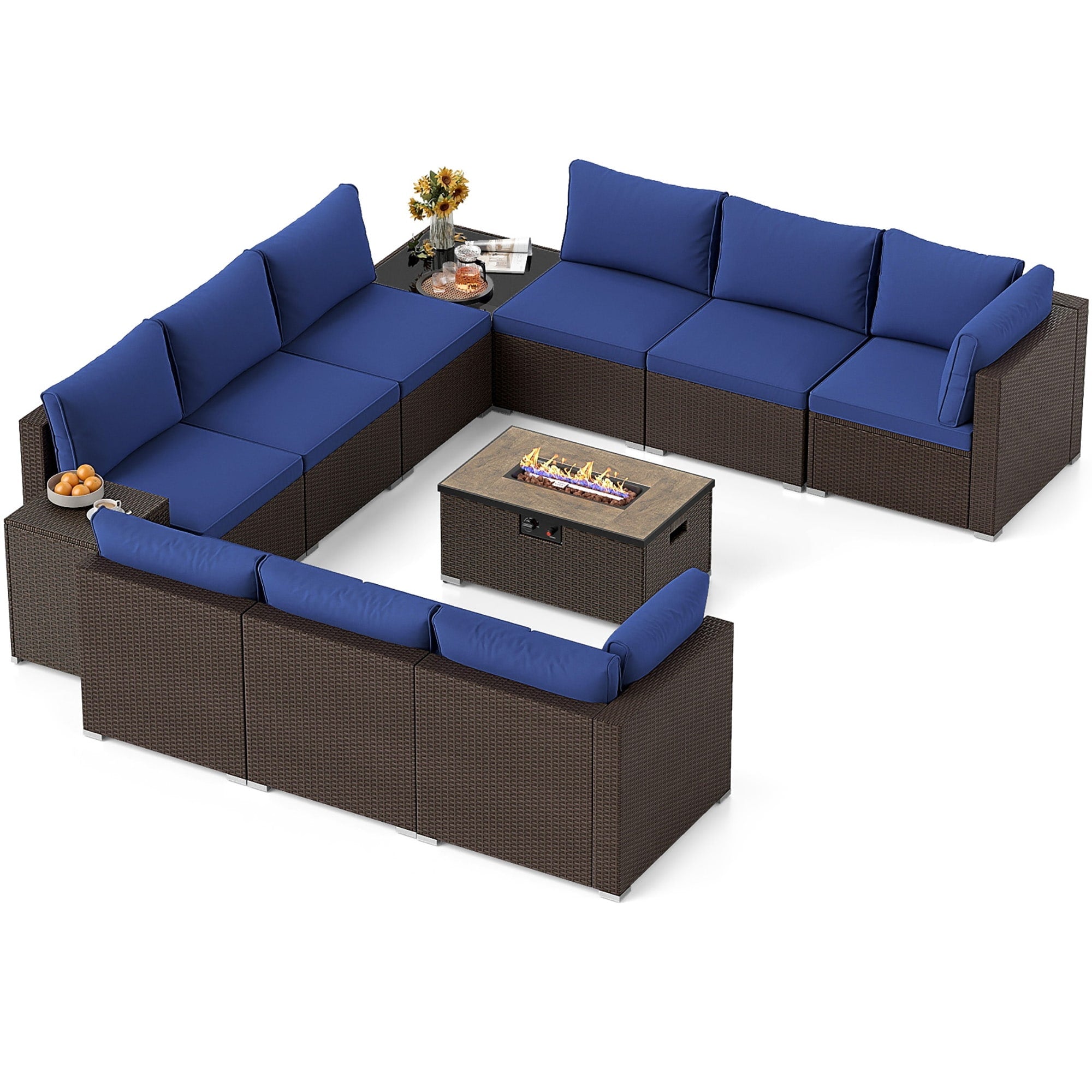 Gymax 12 Pcs Outdoor Patio Wicker Sectional Sofa Set W 32 Propane