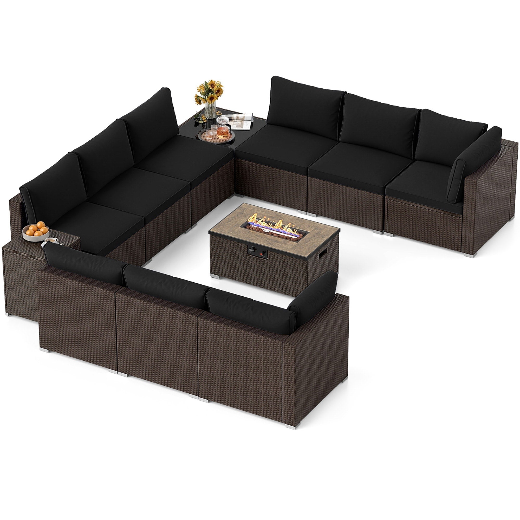 Gymax 12 Pcs Outdoor Patio Wicker Sectional Sofa Set W 32 Propane