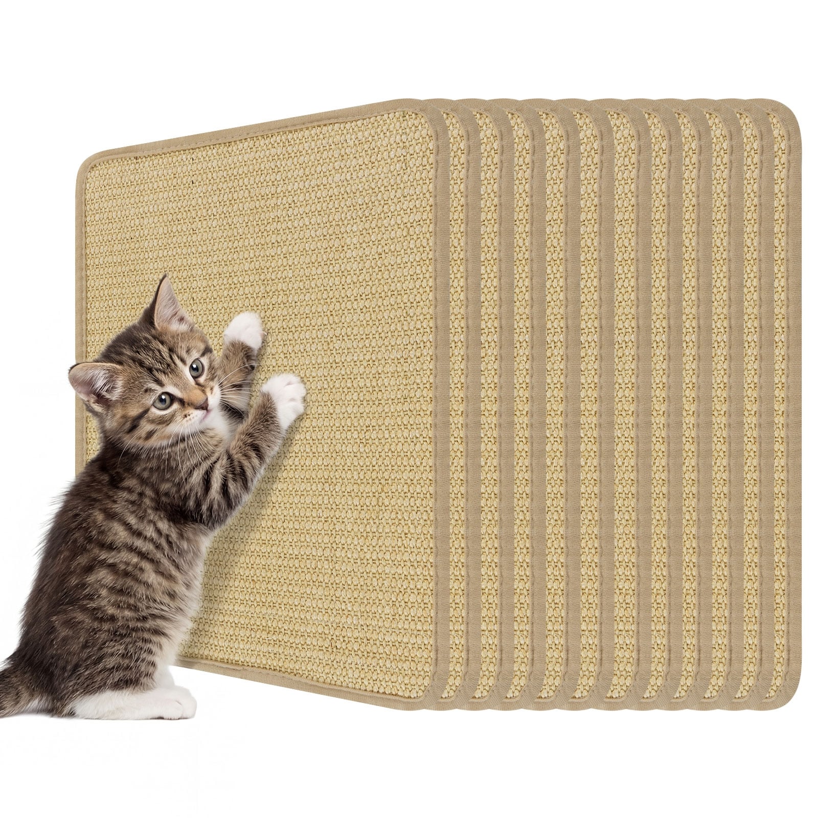 Gymax 12 Piece Cat Scratcher Mat Set 16X12 Natural Sisal Pads For