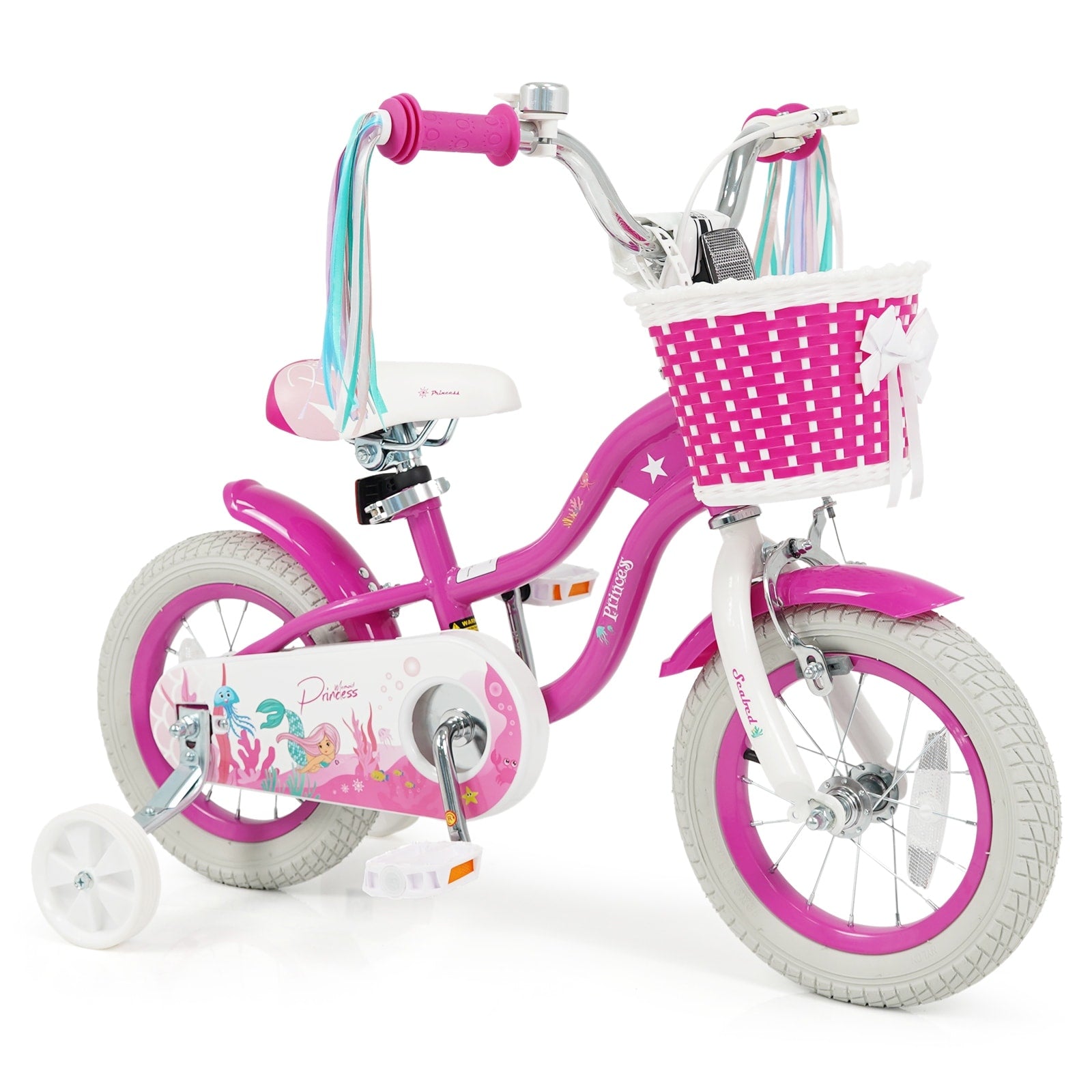 Gymax 12 Kids Bike W Training Wheels Hand Coaster Brakes Adjustable Rose Red