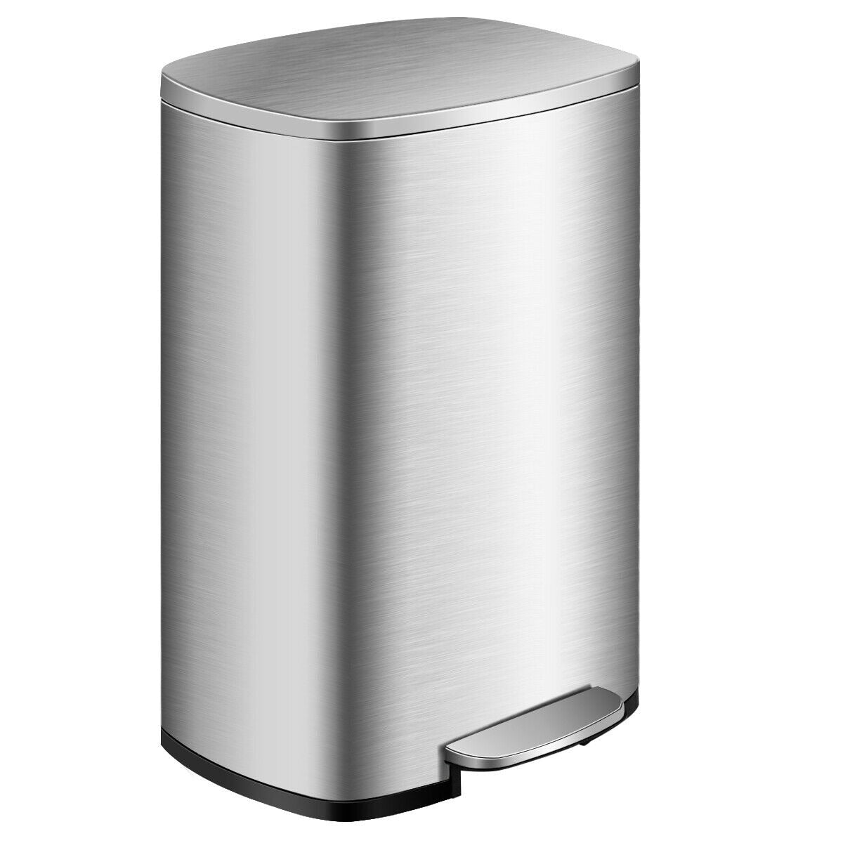 Gymax 13.2 Gallon Trash Garbage Can Stainless Steel Airtight Soft Close Bin W Bucket