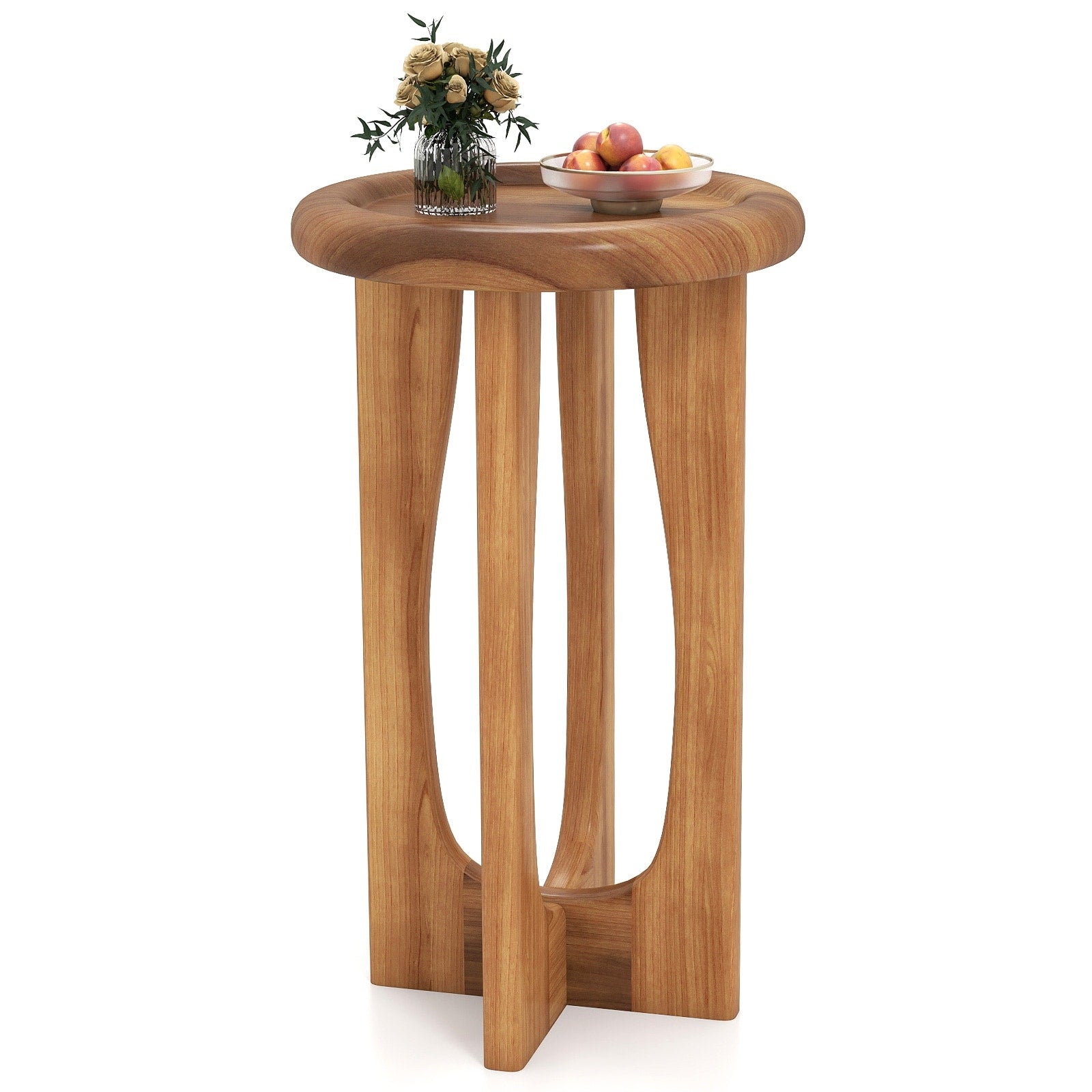 Gymax 14 Round Mahogany Accent Table Farmhouse End Table W Round