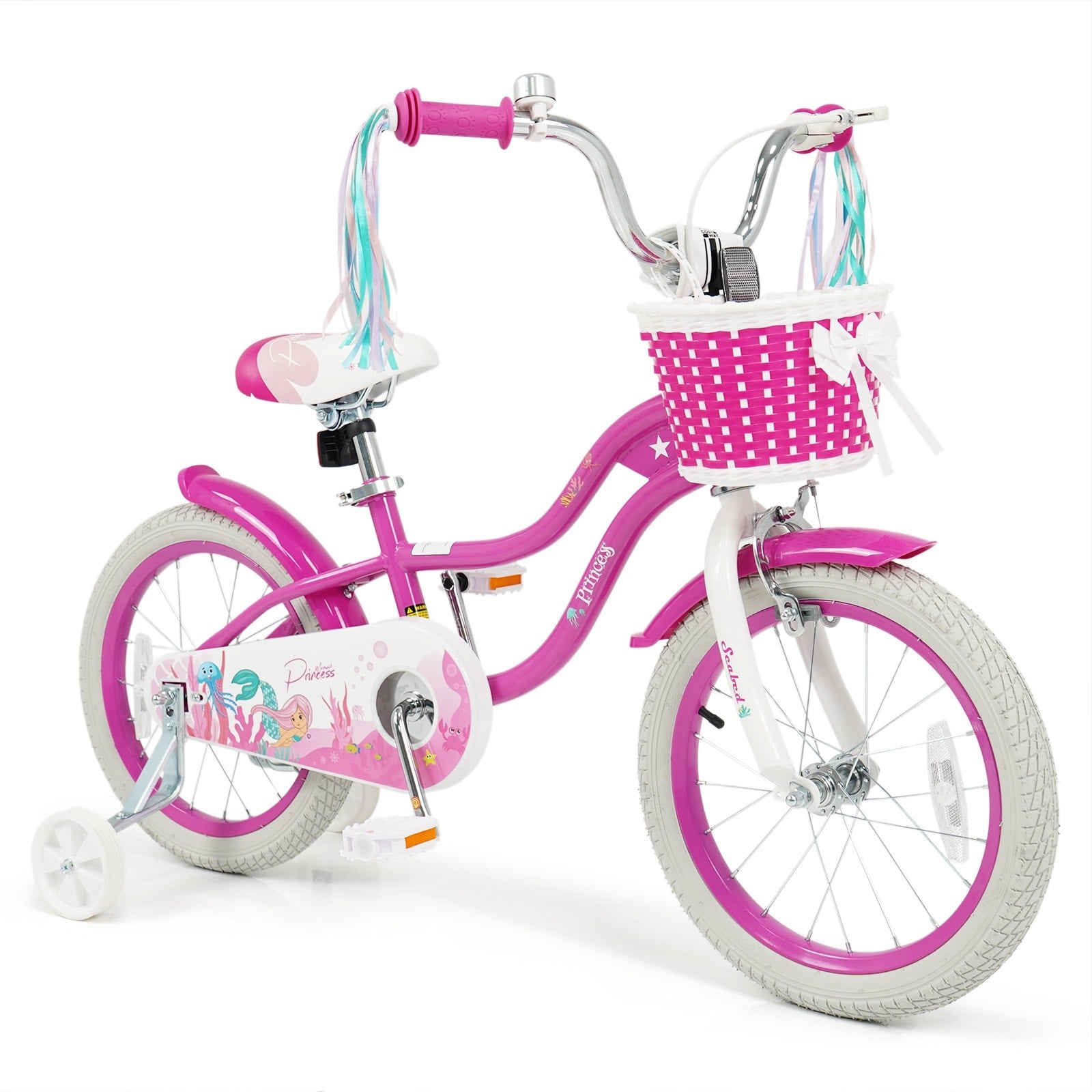 Gymax 16 Kids Bike W Training Wheels Hand Coaster Brakes Adjustable Rose Red