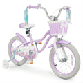 Gymax 16 Kids Bike W Training Wheels Hand Coaster Brakes Adjustable Purple