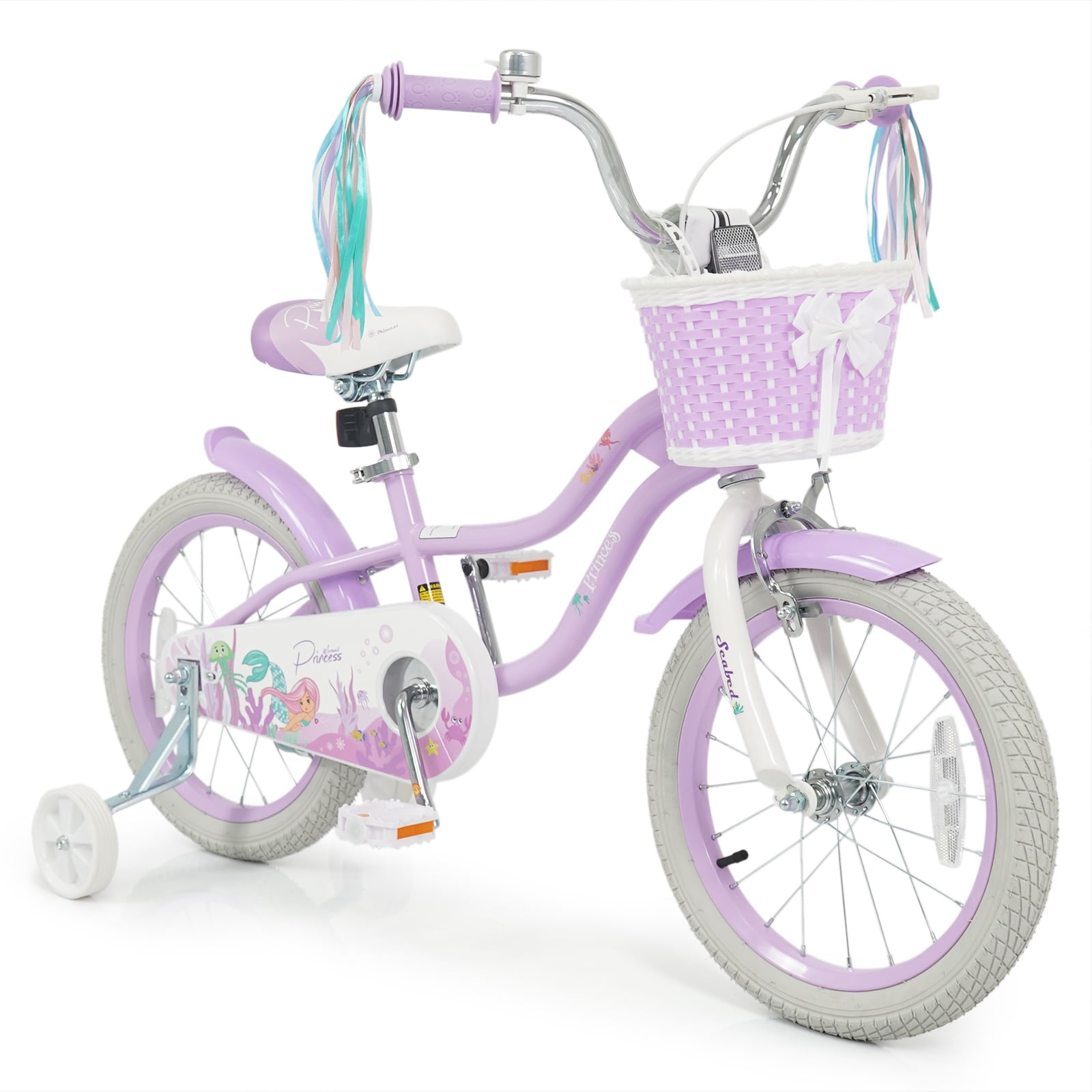 Gymax 16 Kids Bike W Training Wheels Hand Coaster Brakes Adjustable Purple