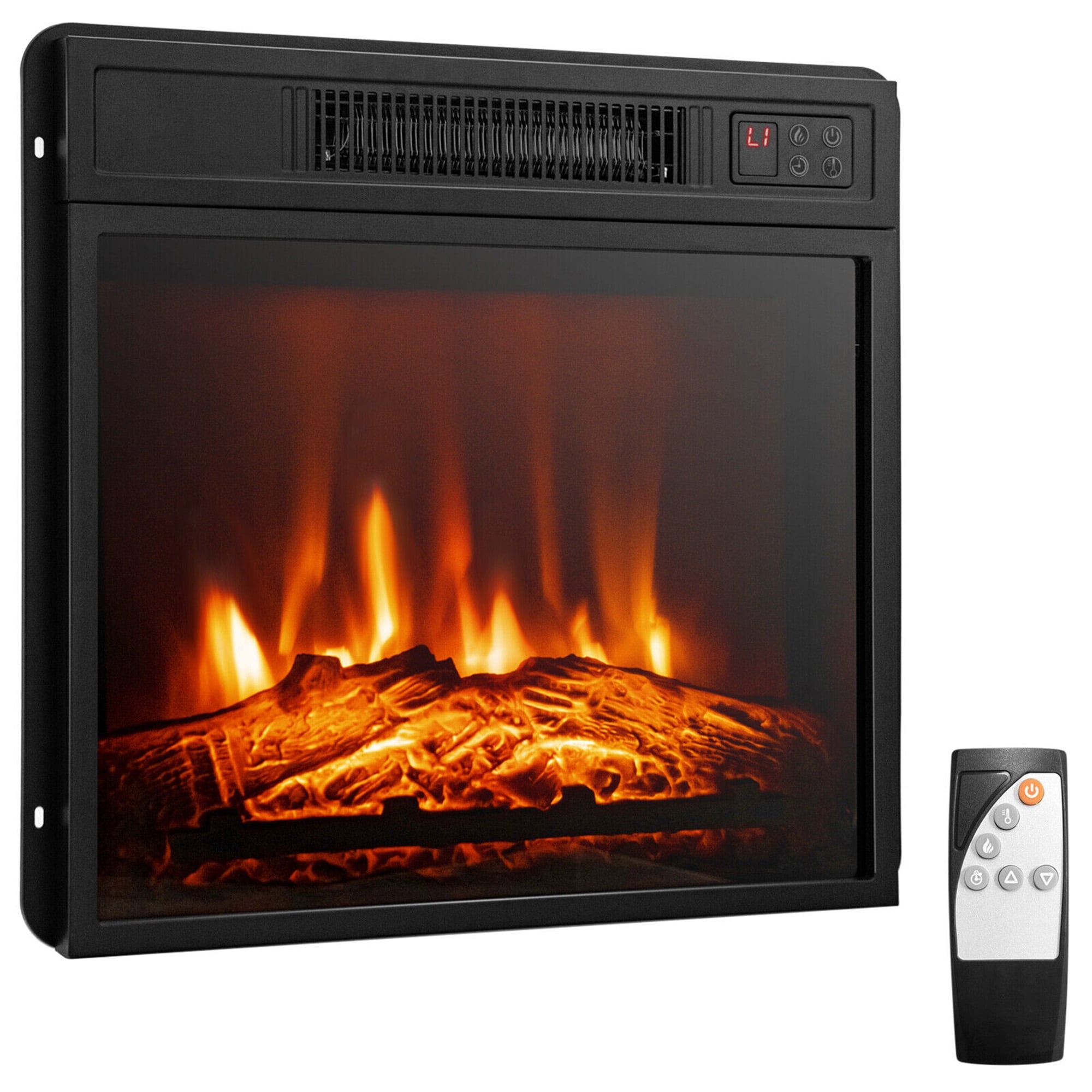 Gymax 18 Electric Fireplace Freestanding Wall Mounted Heater Log Flame Remote 1400W