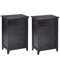 Gymax 2 Pcs 3 Drawers Nightstands End Table Storage Wood Side Bedside Black