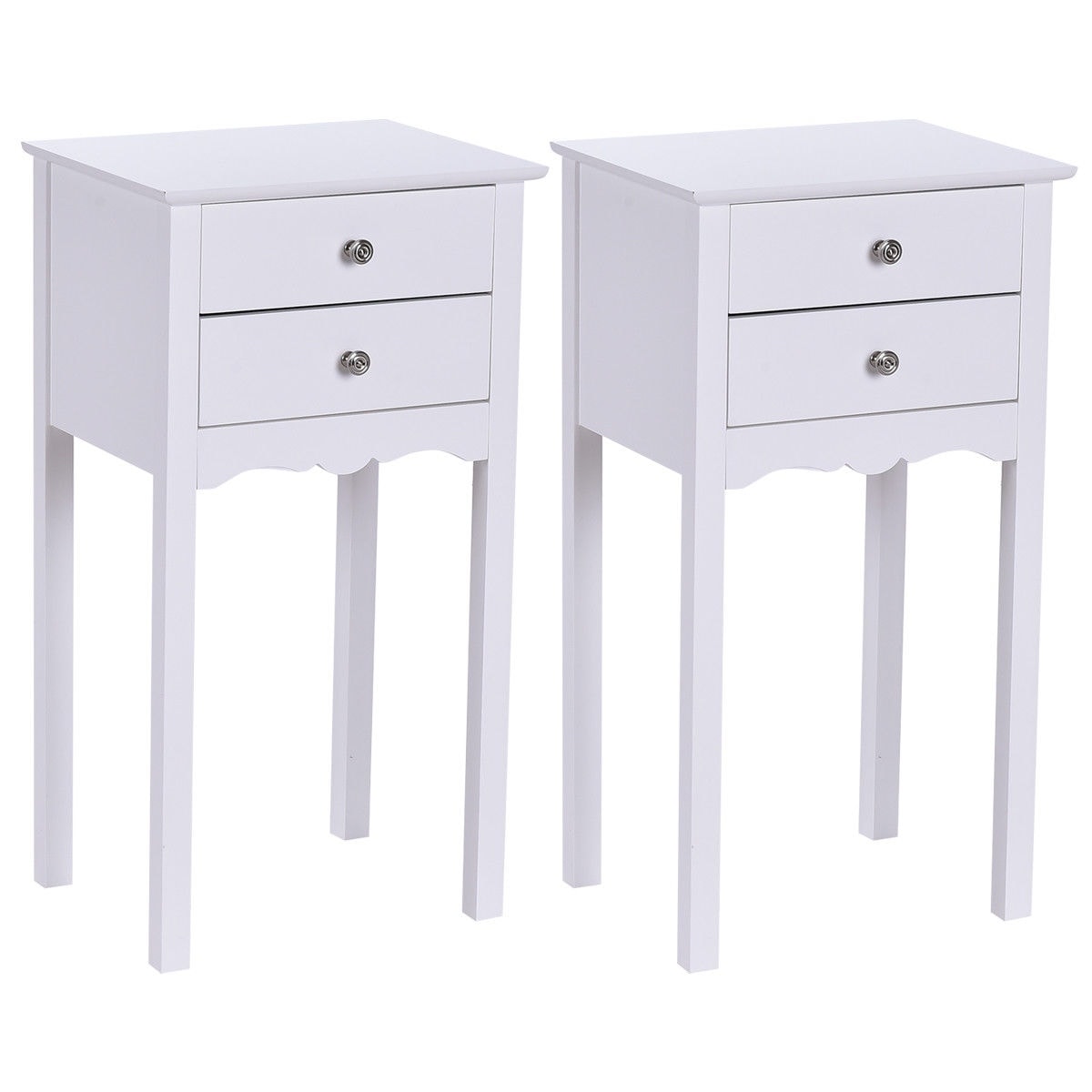 Gymax 2 Pcs Side Table End Accent Table Night Stand W 2 Drawers White