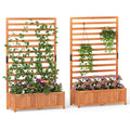 Gymax 2 Pcs Wooden Raised Garden Bed W Vertical Trellis Liner