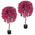 Gymax 2 Pack Artificial Azalea Trees51Faux Floral Plants W Vivid Green Pink Black