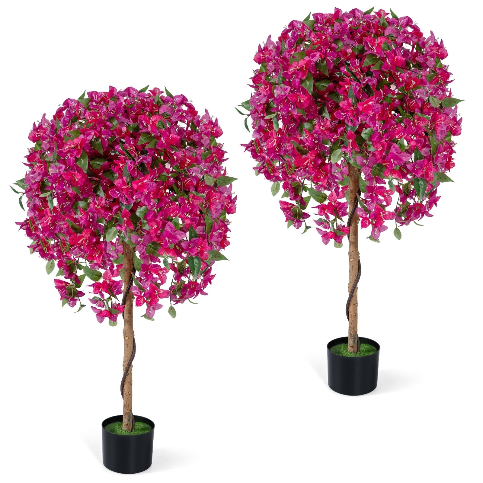 Gymax 2 Pack Artificial Azalea Trees51Faux Floral Plants W Vivid Green Pink Black