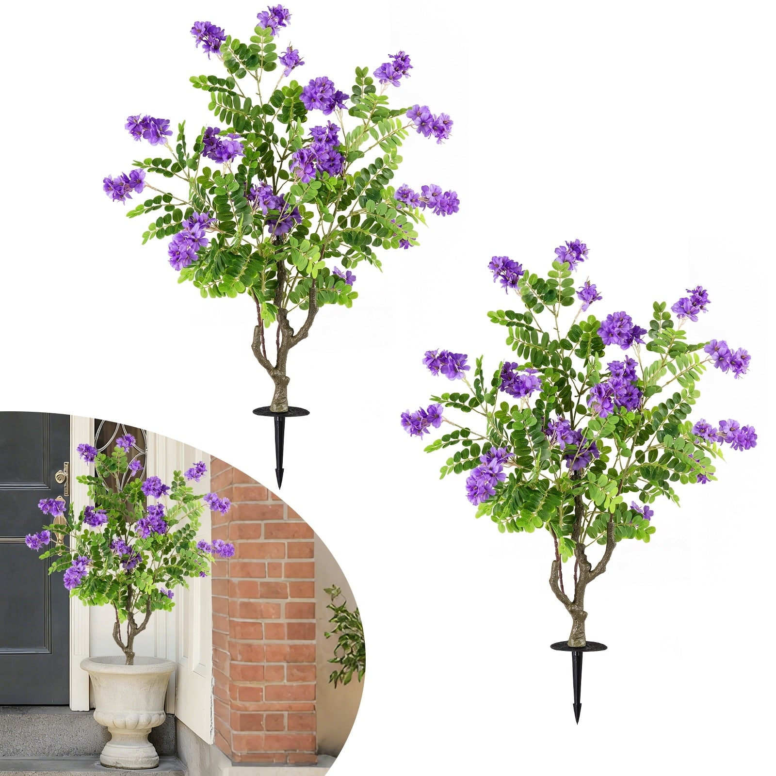 Gymax 2 Pack Artificial Locust Flower Trees W Ground Spikes Sophora