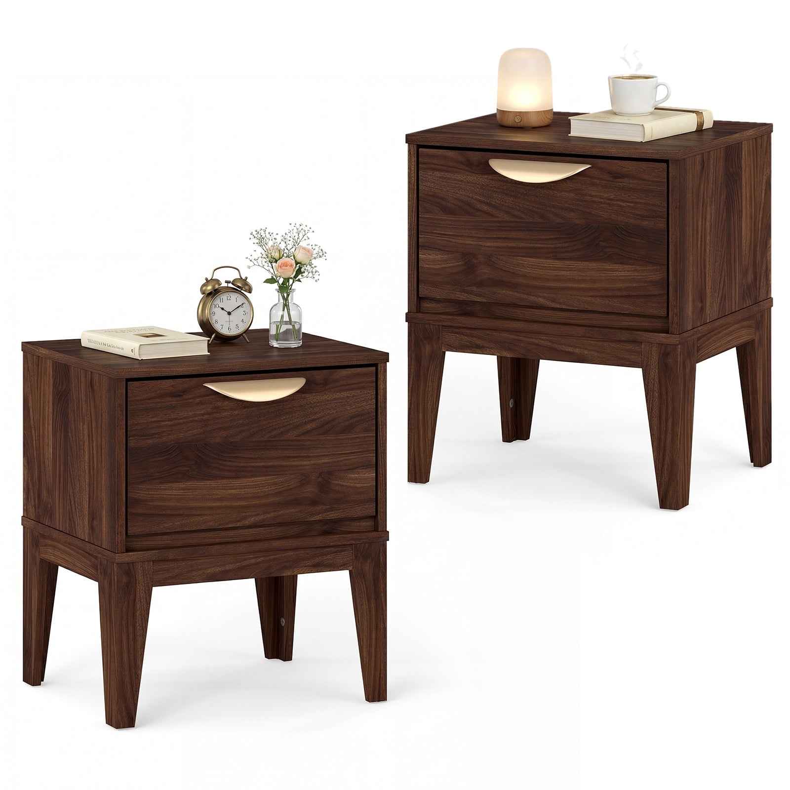 Gymax 2 Pcs Nightstand W Storage Mid Century Modern Bedside Table W