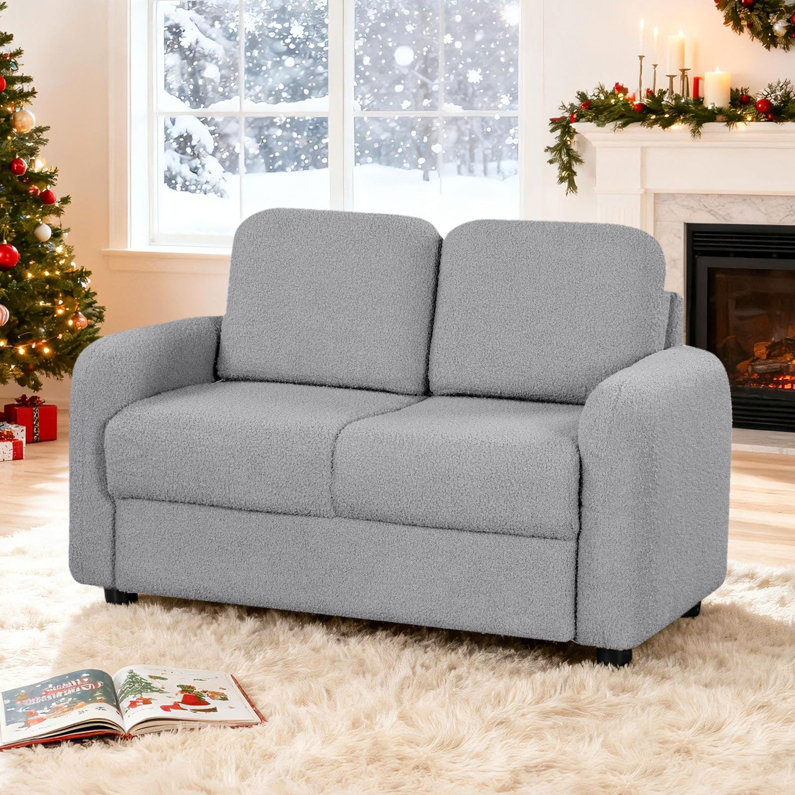 Gymax 2 Seat Kids Sofa Toddler Sofa Couch W Soft Teddy Fleece
