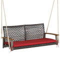 Gymax 2 Seat Rattan Porch Swing Chair Outdoor Wicker Swing Bench W