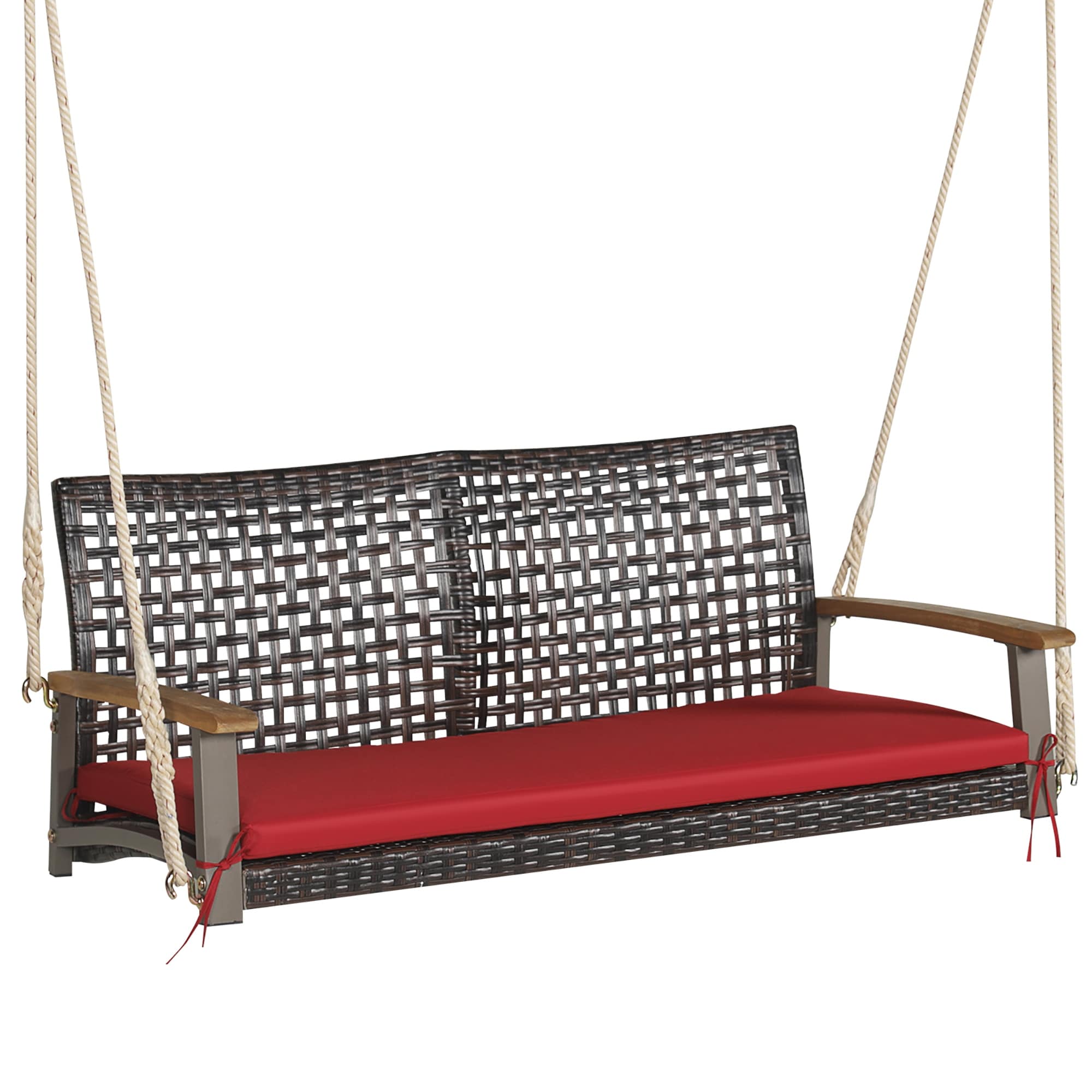 Gymax 2 Seat Rattan Porch Swing Chair Outdoor Wicker Swing Bench W