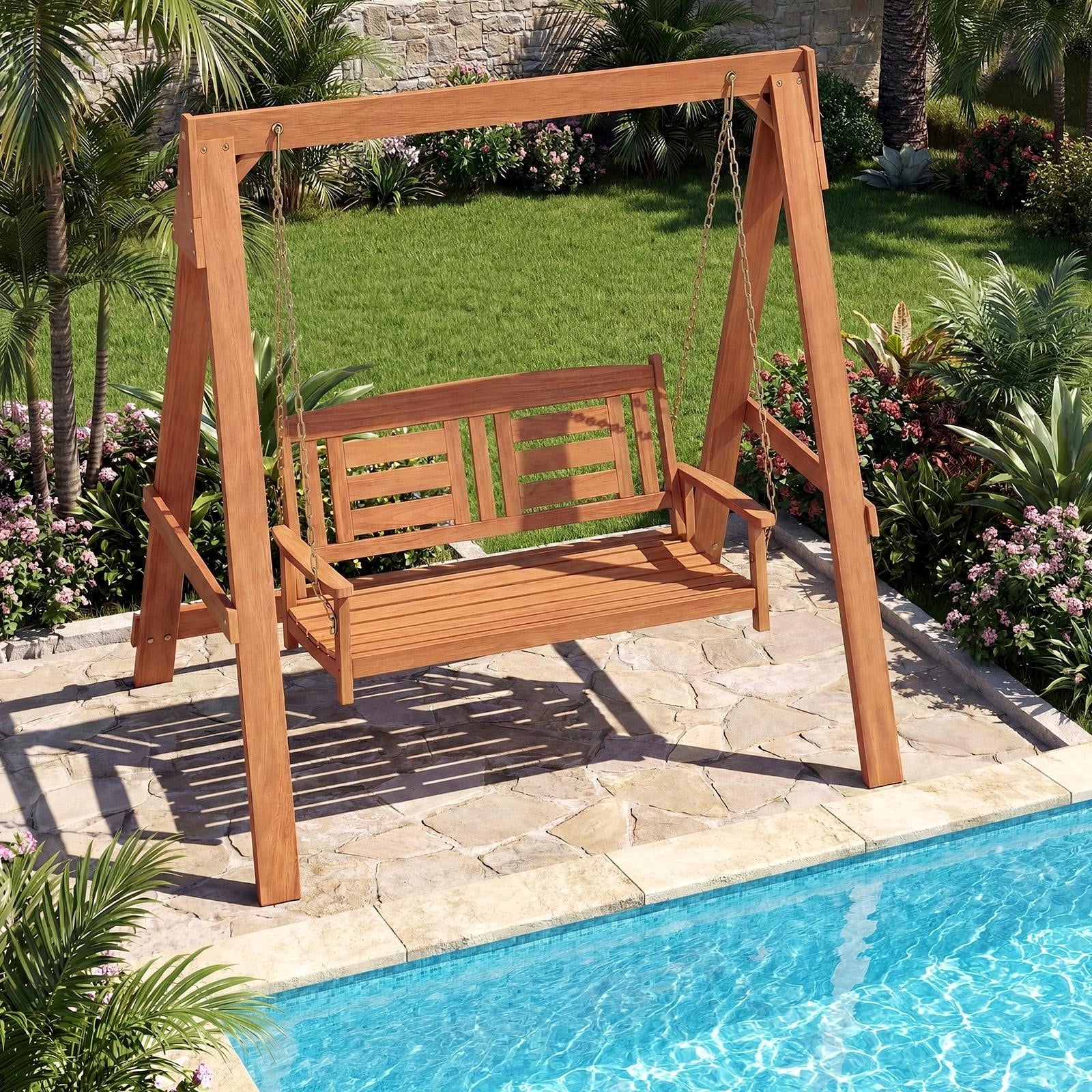 Gymax 2 Seater Porch Swing W Stand Adjustable Chains Built In