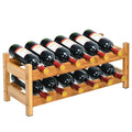 Gymax 2 Tier Bamboo Wine Rack 12 Bottles Display Storage Shelf Holder Kitchen Home Natural