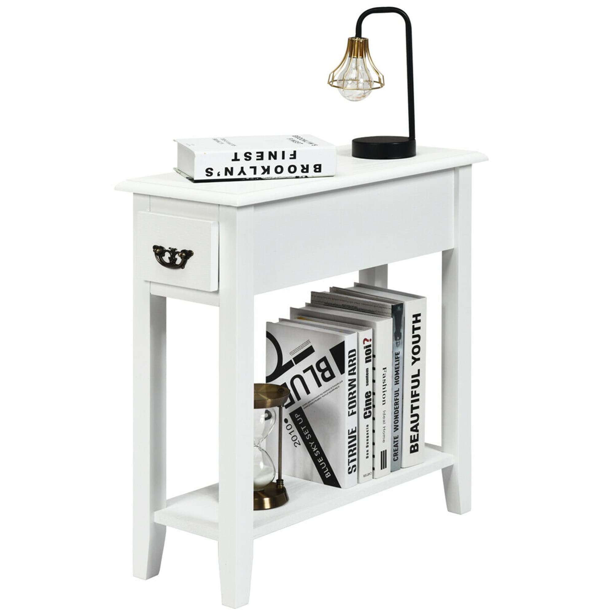 Gymax 2 Tier End Bedside Sofa Side Table Narrow Nightstand W Drawer