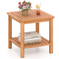 Gymax 2 Tier Patio Acacia Wood Side Table W Slatted Tabletop Storage