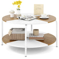 Gymax 2 Tier Round Coffee Table W Storage Shelf Metal Frame For Living