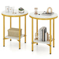 Gymax 2 Tier Round Side Table Set Of 2 16 Faux Marble End Table W