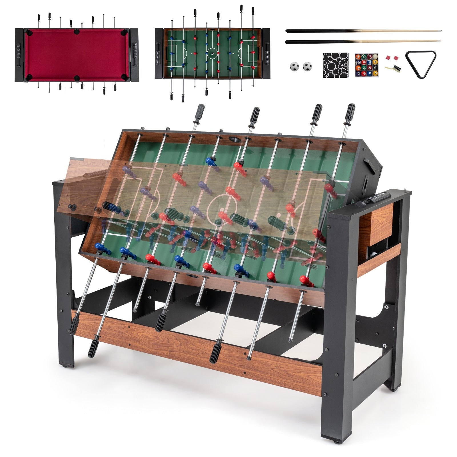 Gymax 2 In 1 Swivel Game Table W Legs Cues Triangle Brush Chalks For
