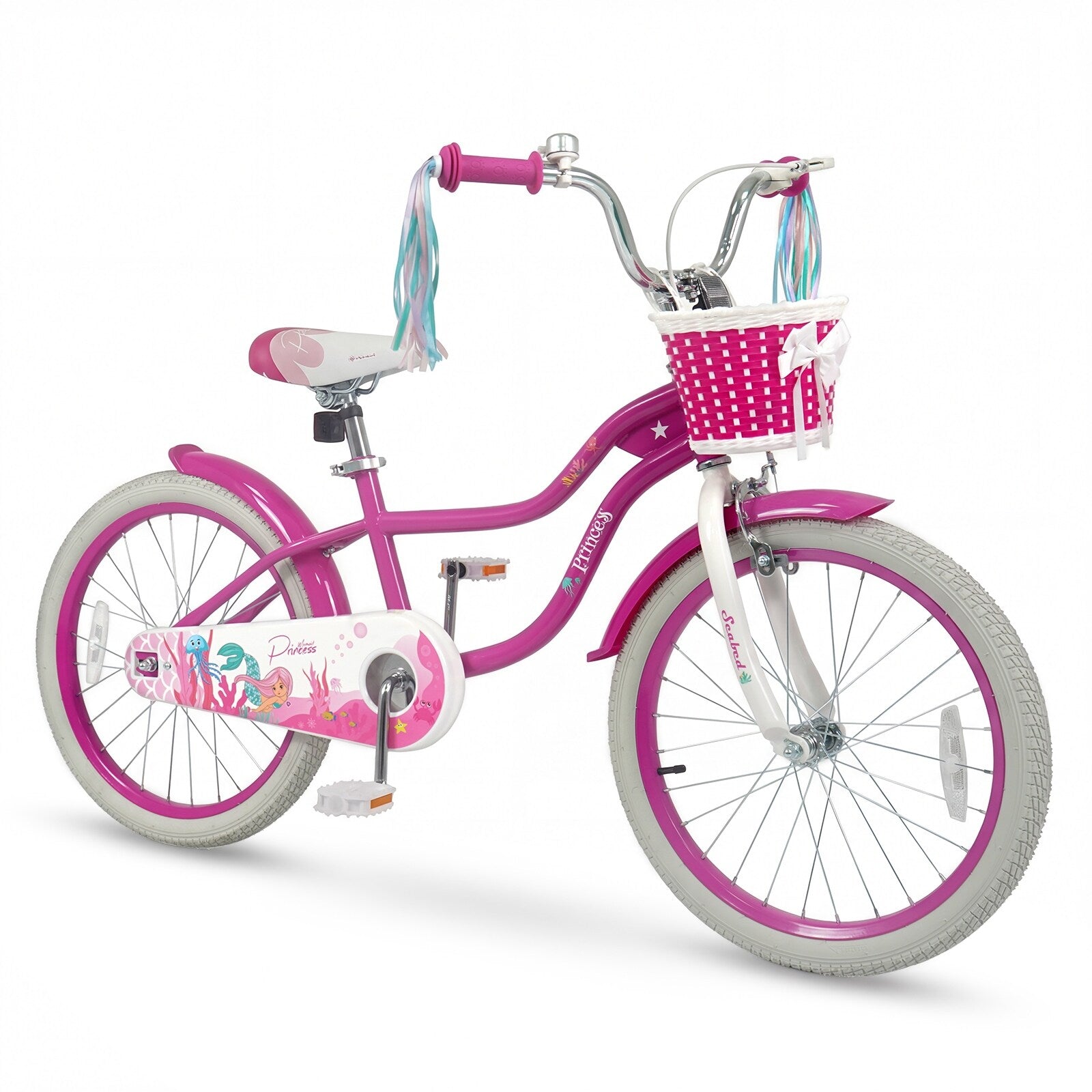 Gymax 20 Girls Bike W Removable Basket Streamers Hand Brake Rose Red