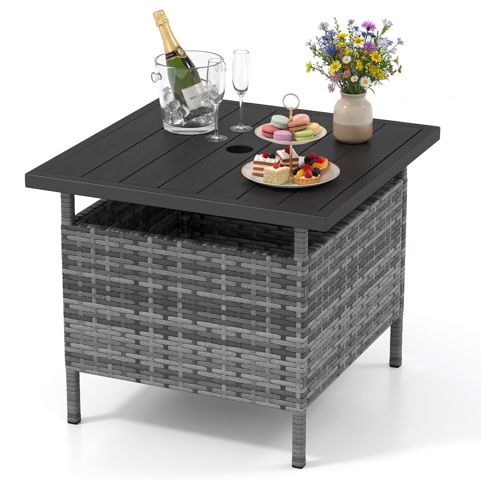 Gymax 22 Patio Rattan Square Side End Table Garden Bistro Umbrella