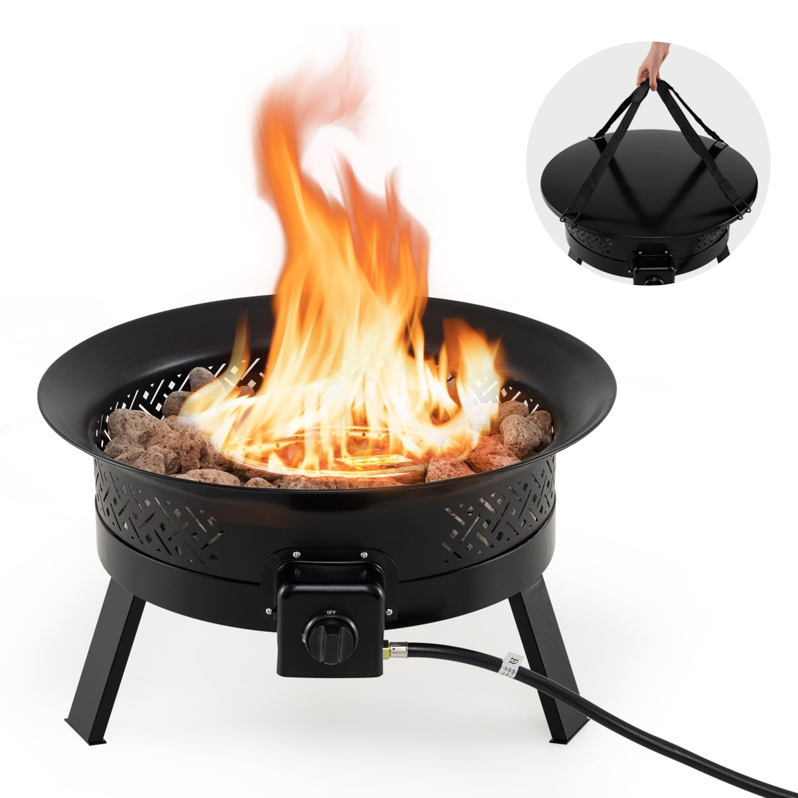 Gymax 24.5 Inch Portable Propane Fire Pit W Carry Strap Lid Folding