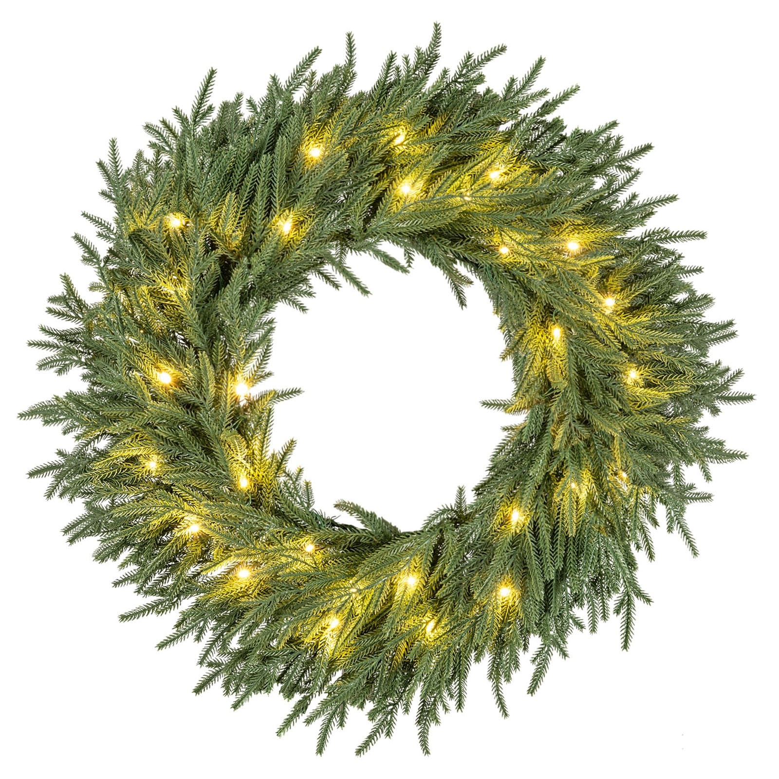 Gymax 24 Outdoor Artificial Pre Lit Christmas Wreath W 108 Branch