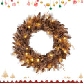 Gymax 24 Pre Lit Christmas Wreath Front Door Artificial Xmas Wreath