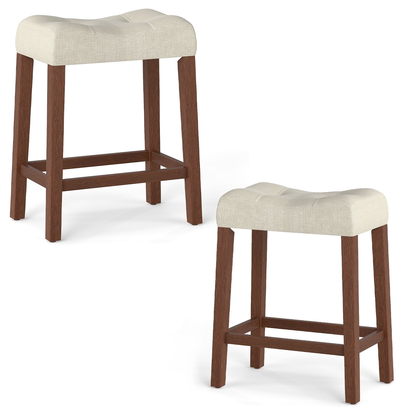 Gymax 24 Saddle Bar Stools Set Of 2 W Footrest Rubber Wood Frame