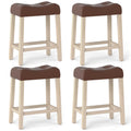 Gymax 24 Saddle Bar Stools Set Of 4 W Footrest Rubber Wood Frame