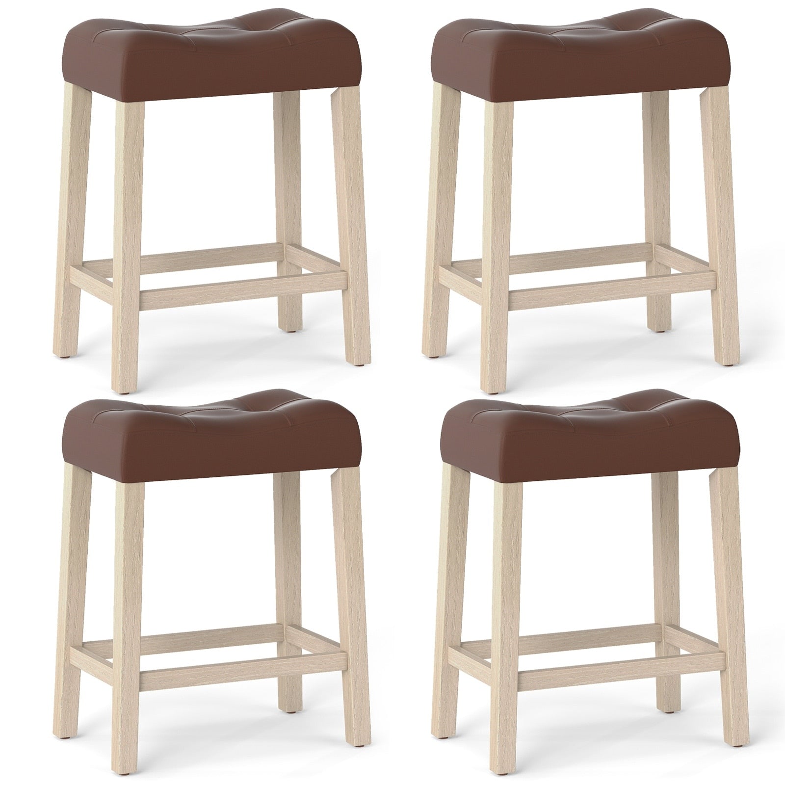 Gymax 24 Saddle Bar Stools Set Of 4 W Footrest Rubber Wood Frame