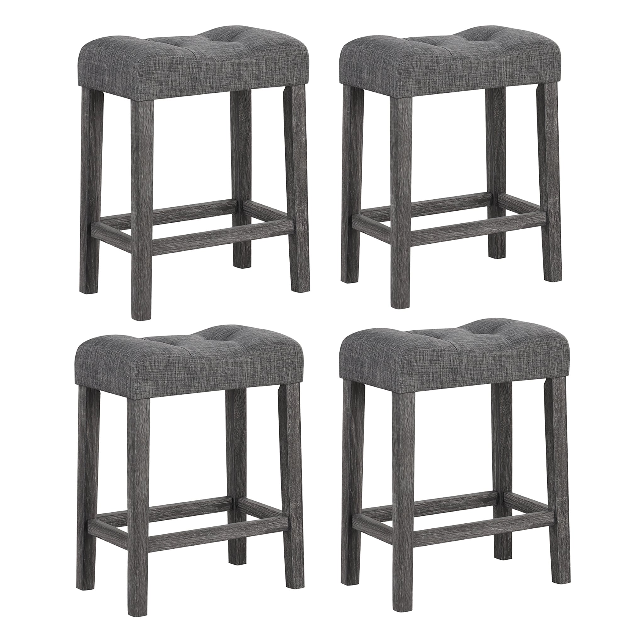 Gymax 24 Saddle Bar Stools Set Of 4 W Footrest Rubber Wood Frame