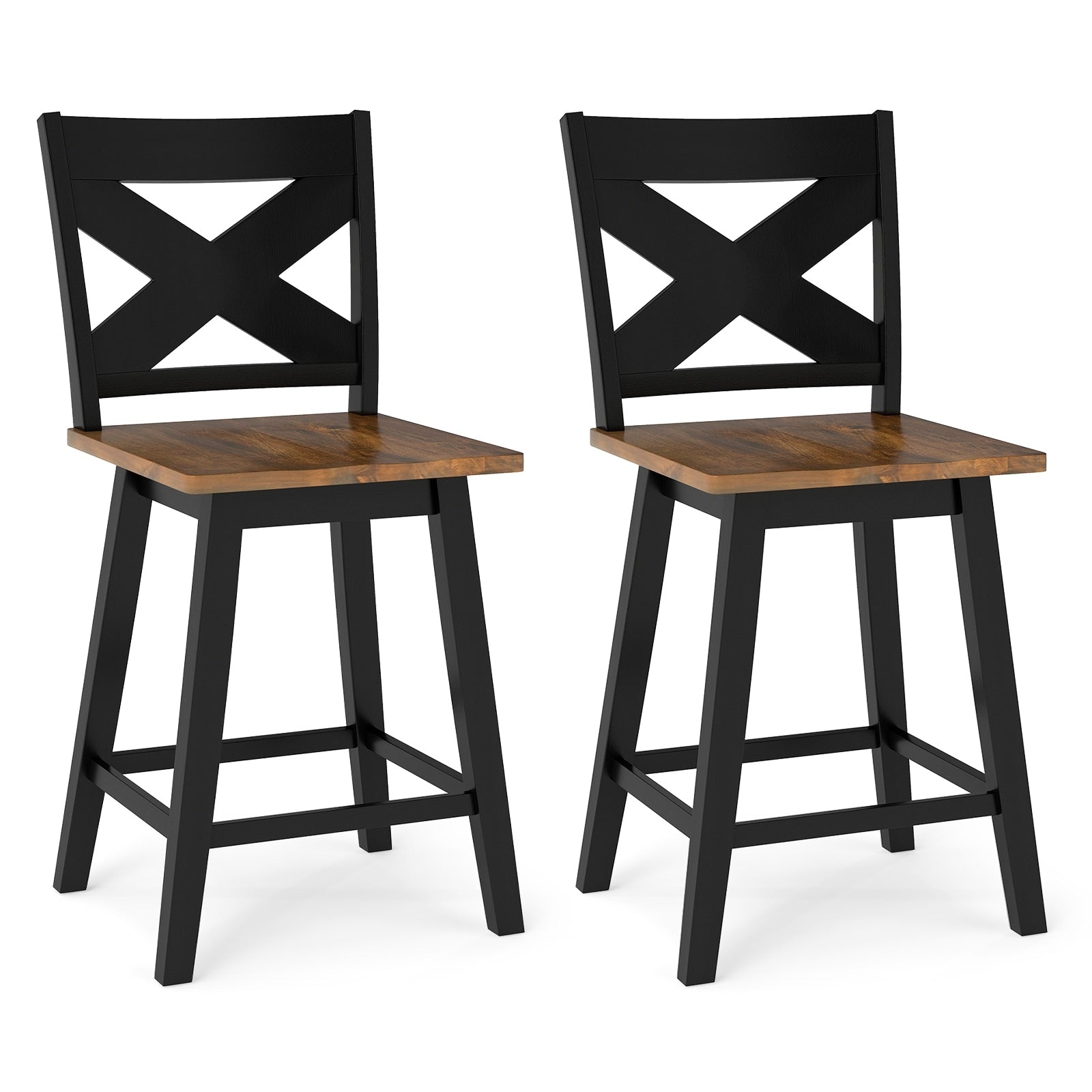 Gymax 24 Swivel Barstools Set Of 2 W Backrest Large Seat Footrest