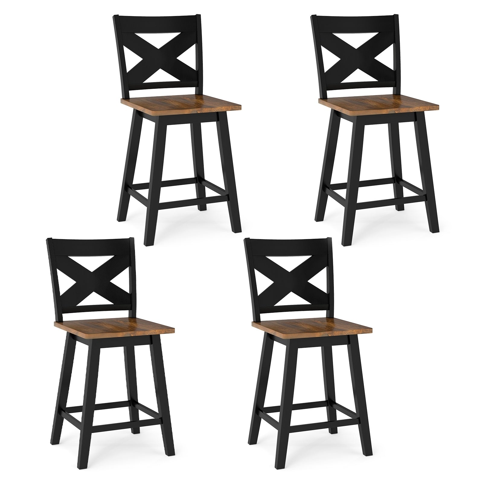 Gymax 24 Swivel Barstools Set Of 4 W Backrest Large Seat Footrest