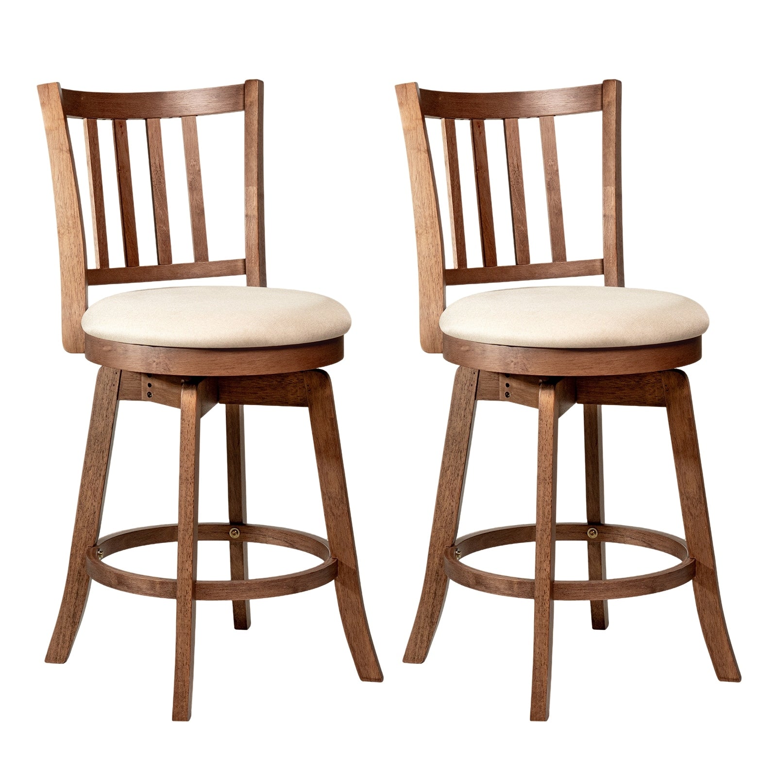 Gymax 25 Swivel Counter Barstools Set Of 2 W Backrest Upholstered