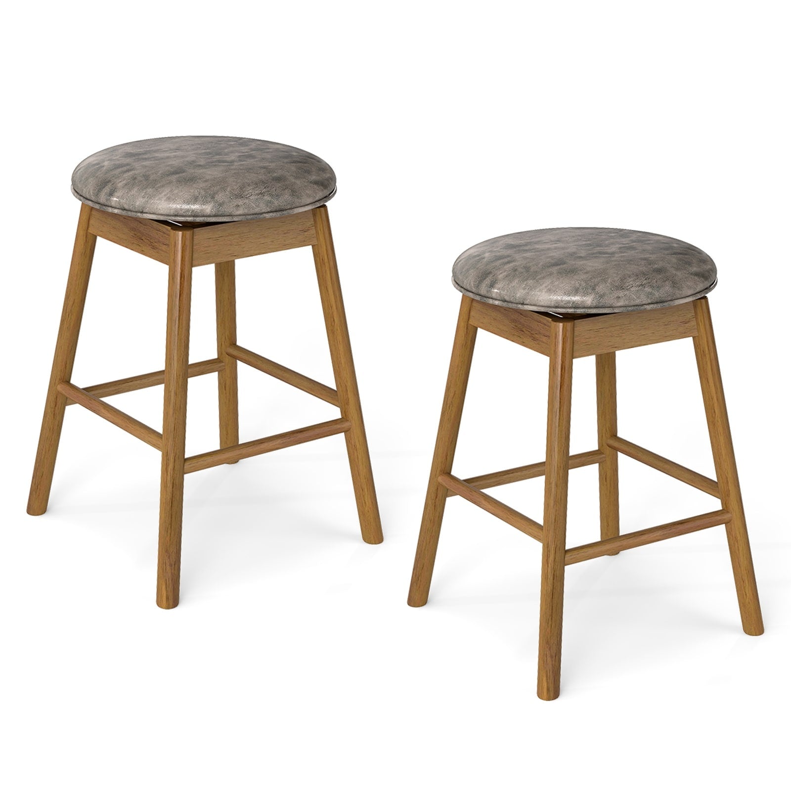Gymax 25 Swivel Counter Height Barstools Set Of 2 W Solid Wood Legs
