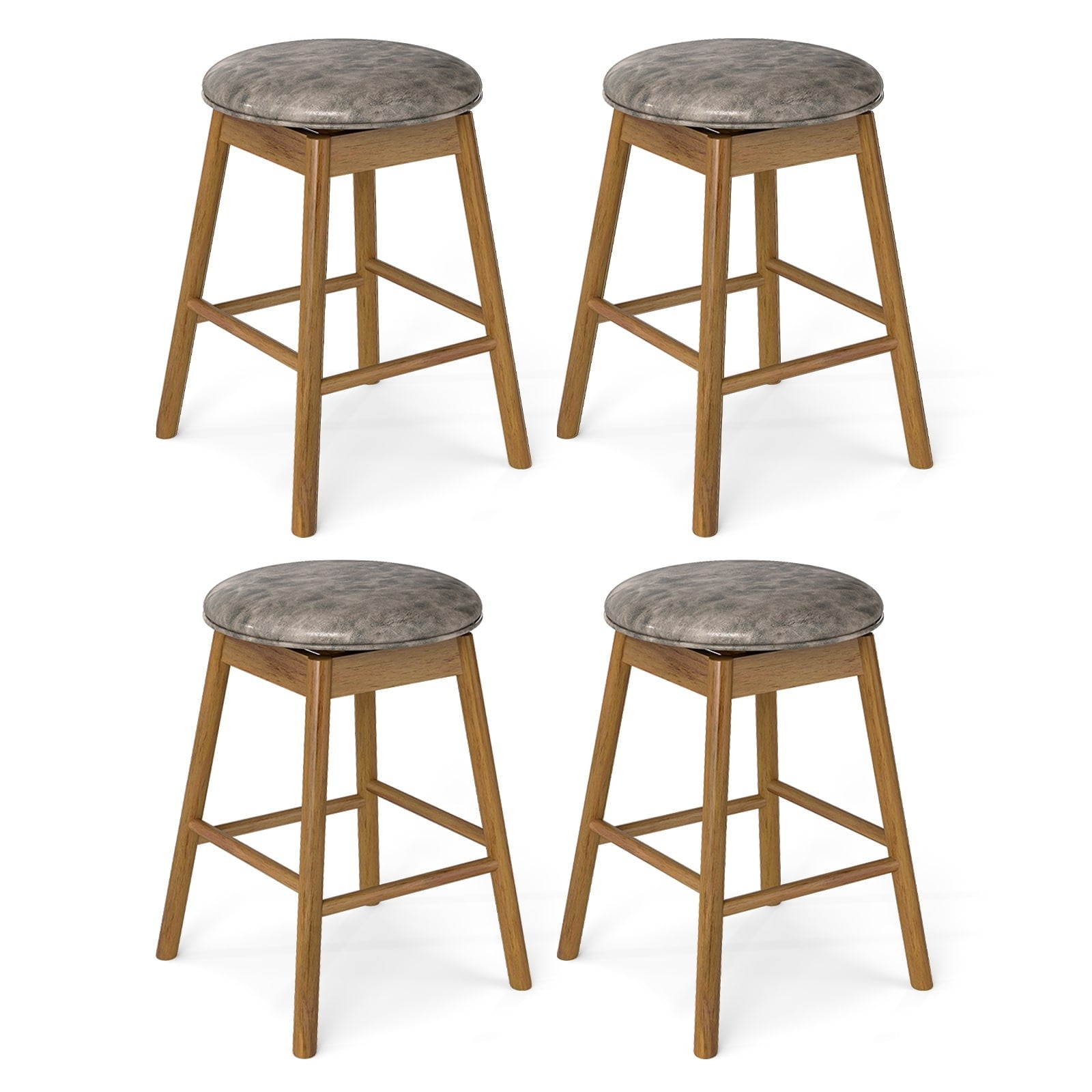 Gymax 25 Swivel Counter Height Barstools Set Of 4 W Solid Wood Legs