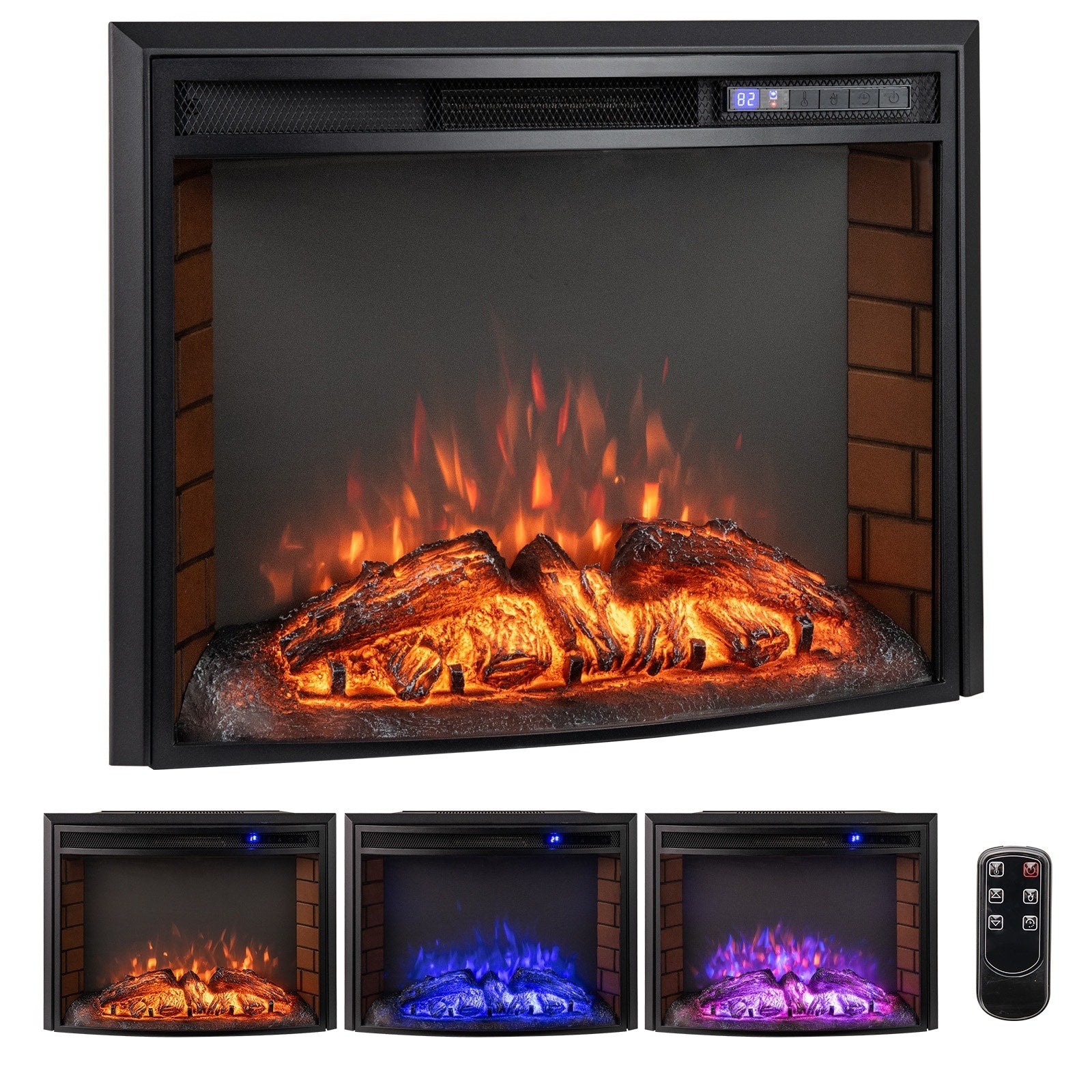 Gymax 26 Curved Recessed Electric Fireplace Insert 750W 1500W
