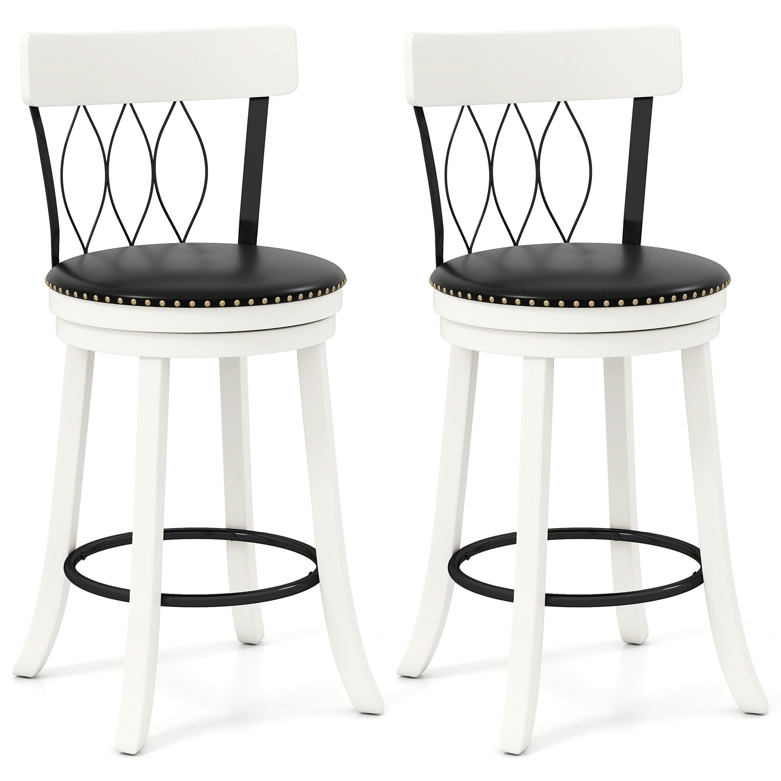 Gymax 26 Set Of 2 Bar Stools W Footrest Rubber Wood Frame Tufted