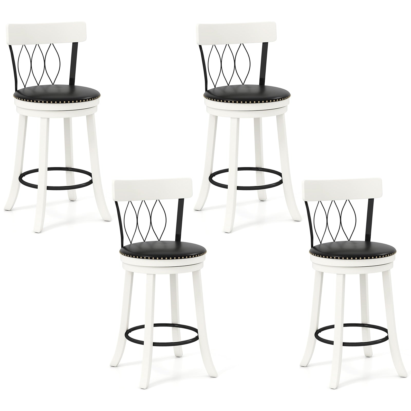 Gymax 26 Set Of 4 Bar Stools W Footrest Rubber Wood Frame Tufted