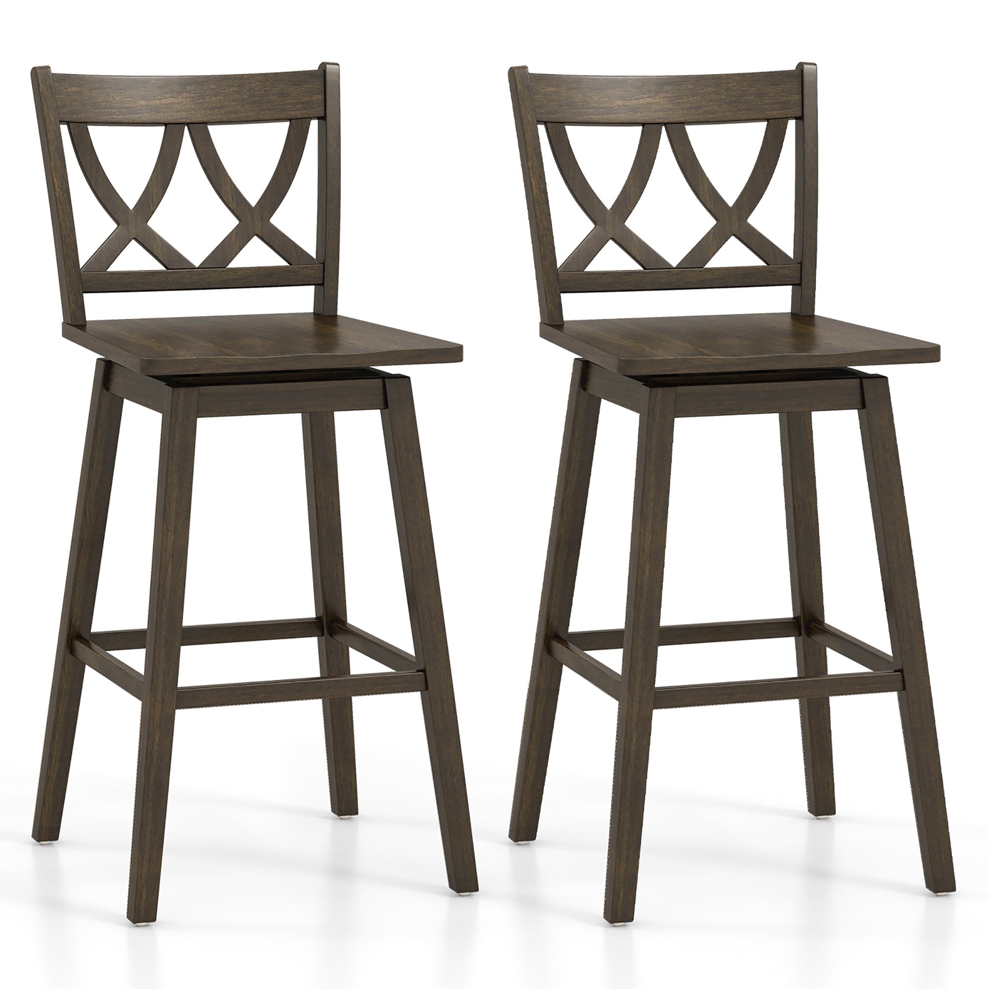 Gymax 29 Bar Stool Set Of 2 W Rubber Wood Frame Swivel Seat