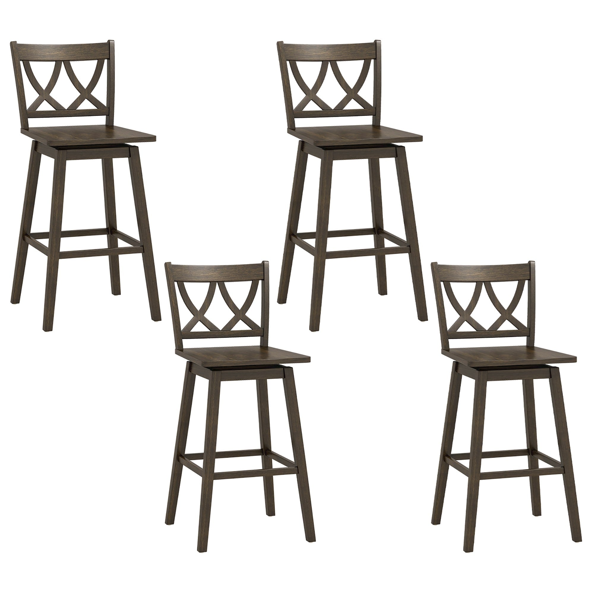 Gymax 29 Bar Stool Set Of 4 W Rubber Wood Frame Swivel Seat