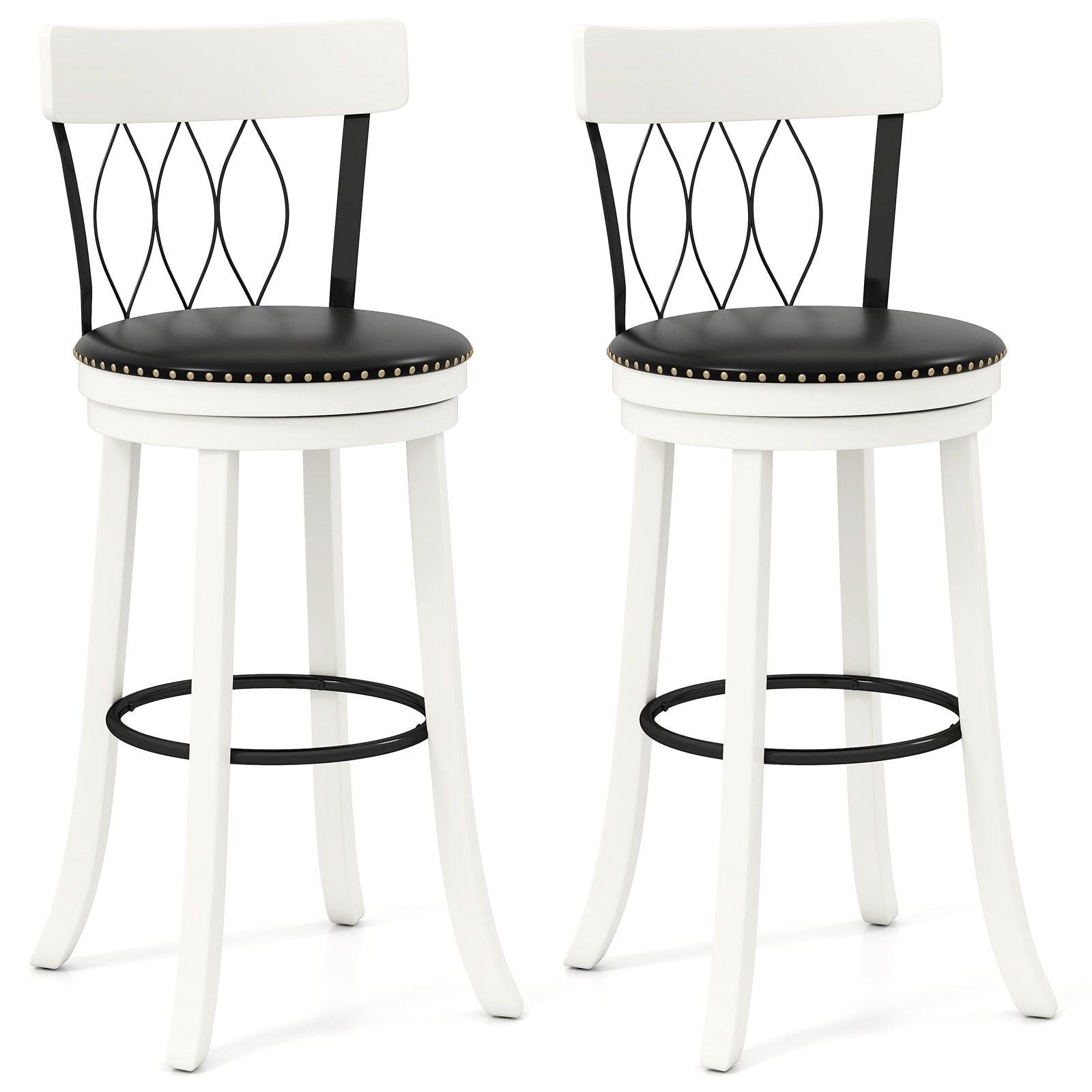 Gymax 29 Set Of 2 Bar Stools W Footrest Rubber Wood Frame Tufted