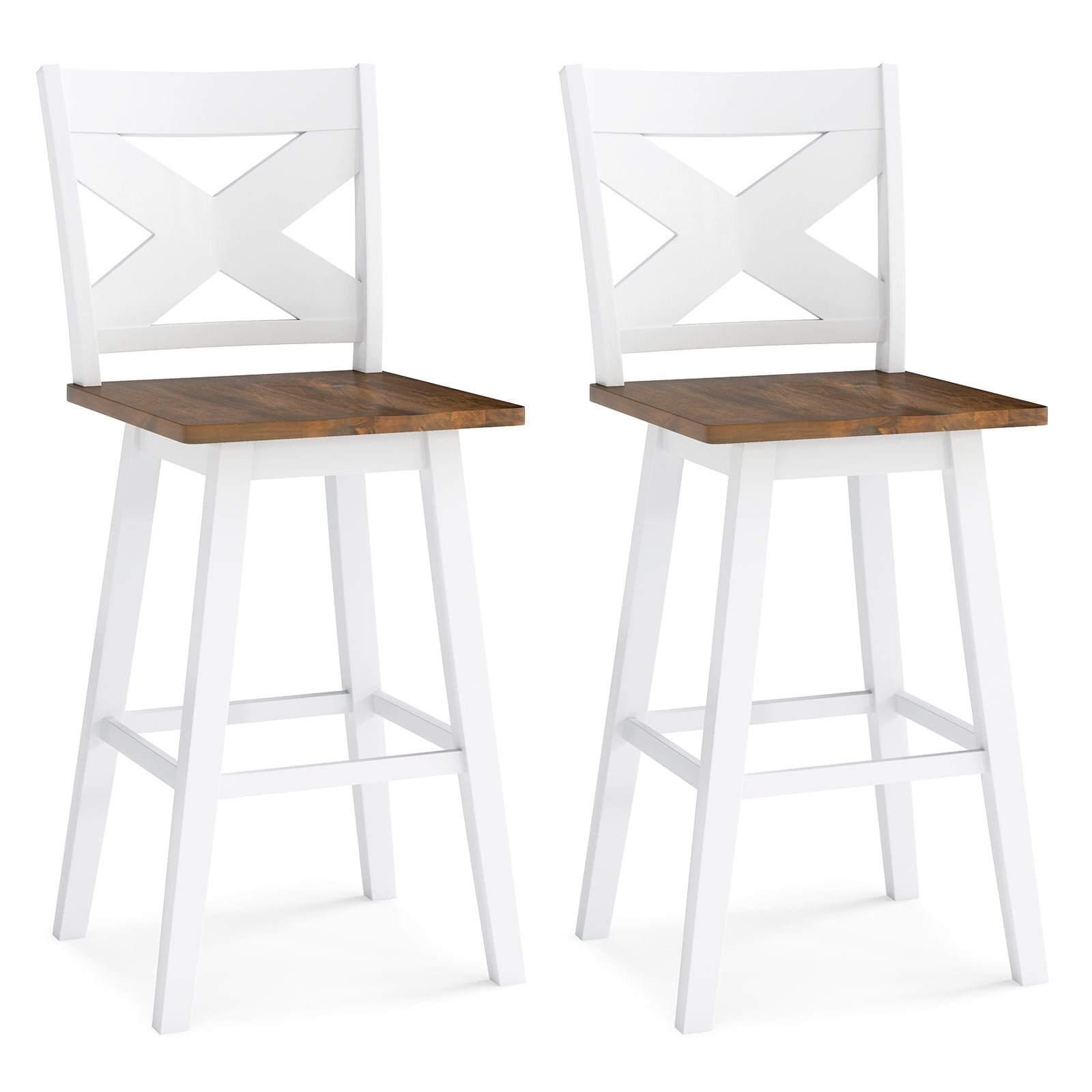 Gymax 29 Swivel Barstools Set Of 2 W Backrest Large Seat Footrest