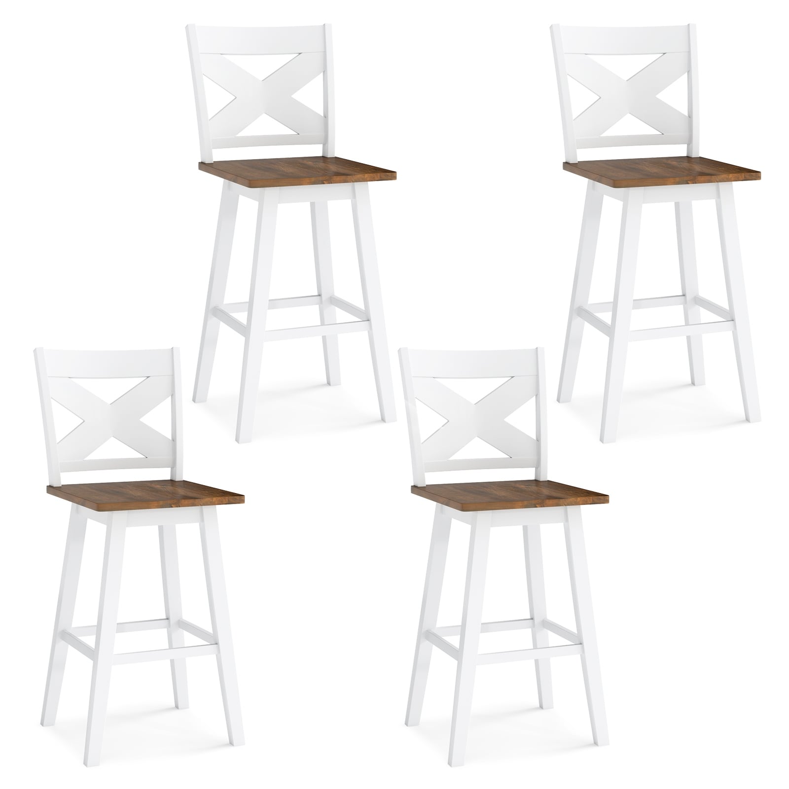 Gymax 29 Swivel Barstools Set Of 4 W Backrest Large Seat Footrest