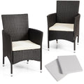 Gymax 2Pc Patio Rattan Wicker Dining Chairs Set Black With 2 Set Cushion Covers